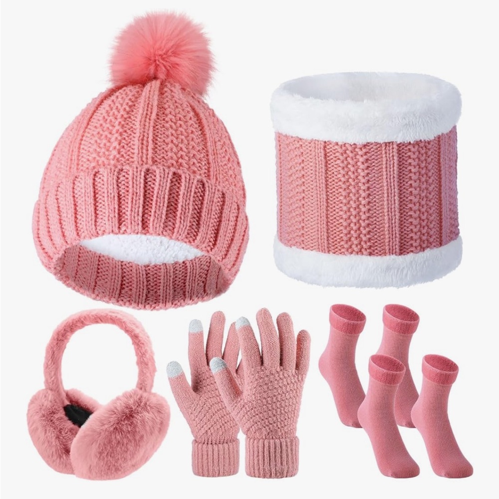 Hicarer 6-piece Pink Winter Knit Set
